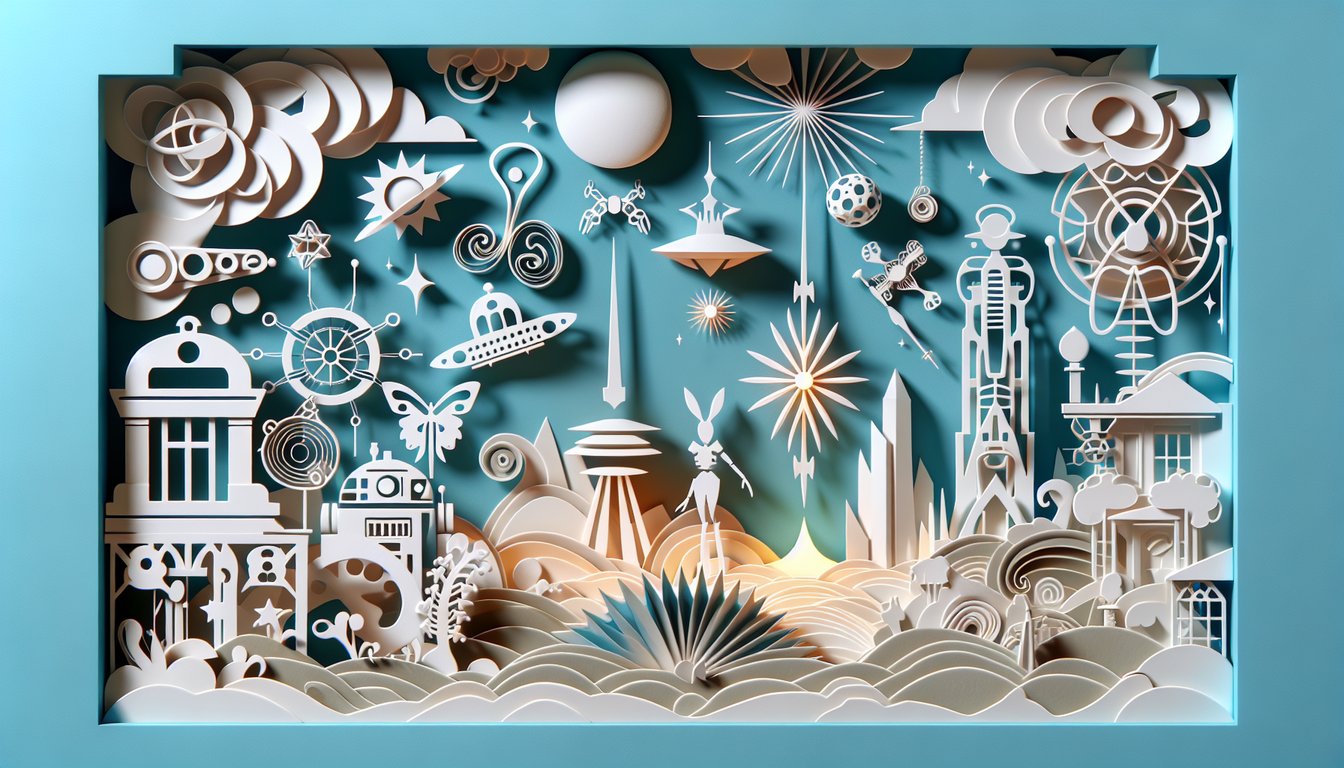 paper art anime trivia quiz with paper cutout characters and quiz title on sky blue background