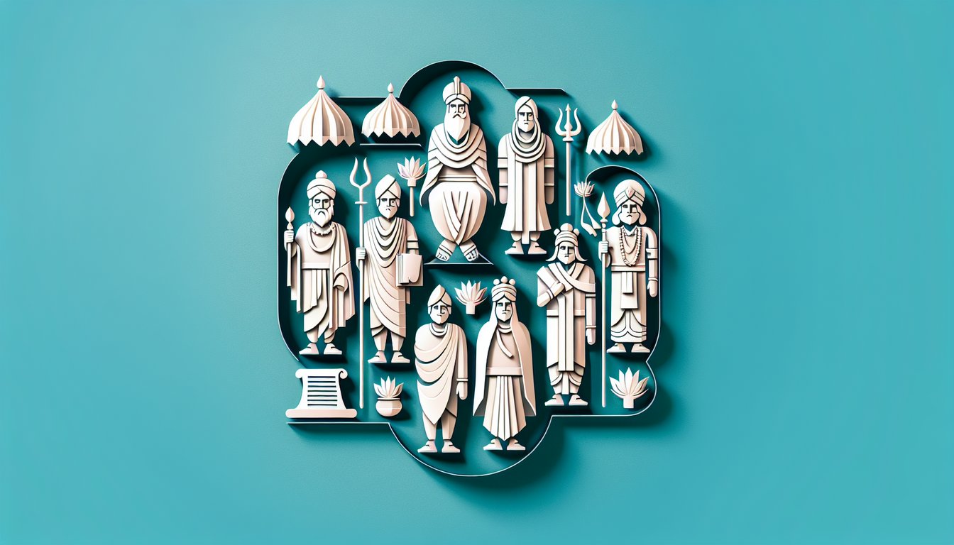 Paper art illustration for Hindu caste system quiz on a teal background