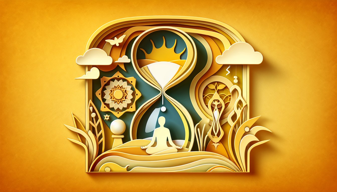 Paper art illustration for past life death quiz on a golden yellow background