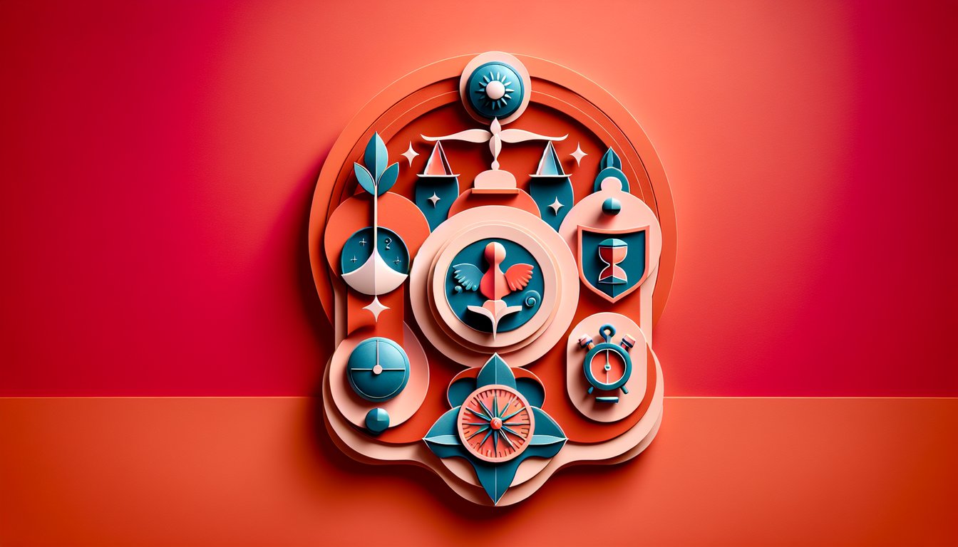 Paper art illustration on coral background with paper shapes and quiz title about testing assertiveness and pushover traits