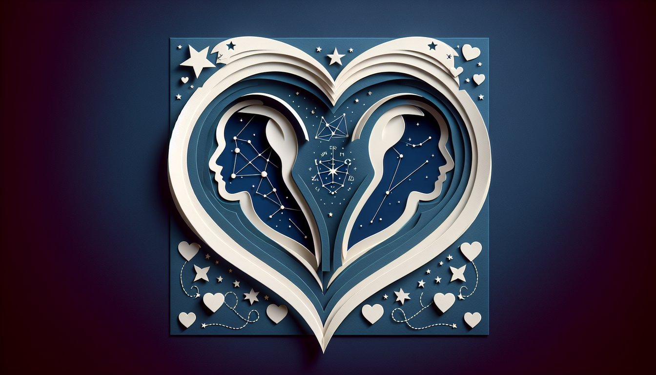 Paper art illustration for Soulmate Initial Quiz on a dark blue background