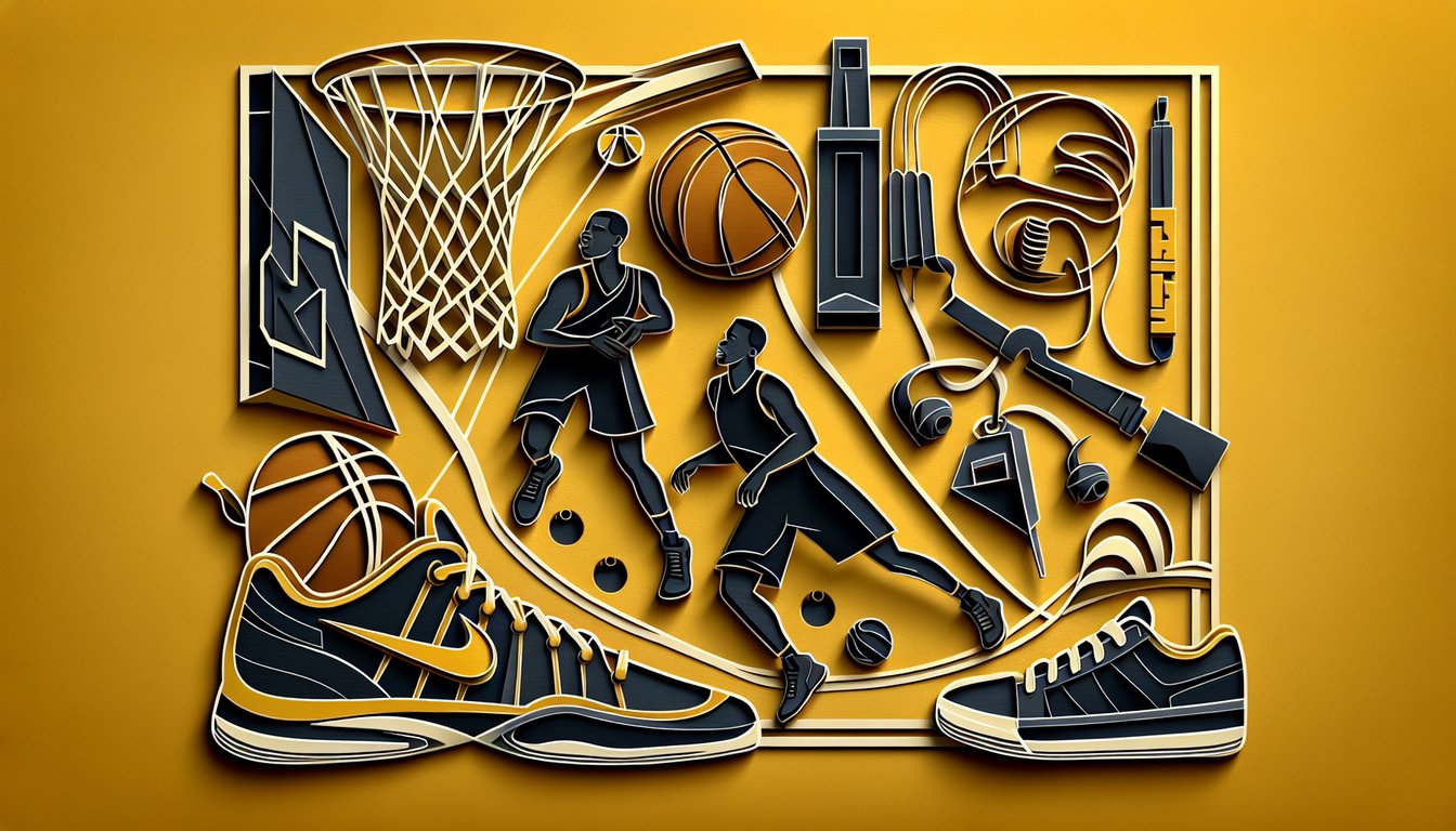 Paper art style basketball trophy hoop quiz icons on golden yellow background challenging tough NBA trivia