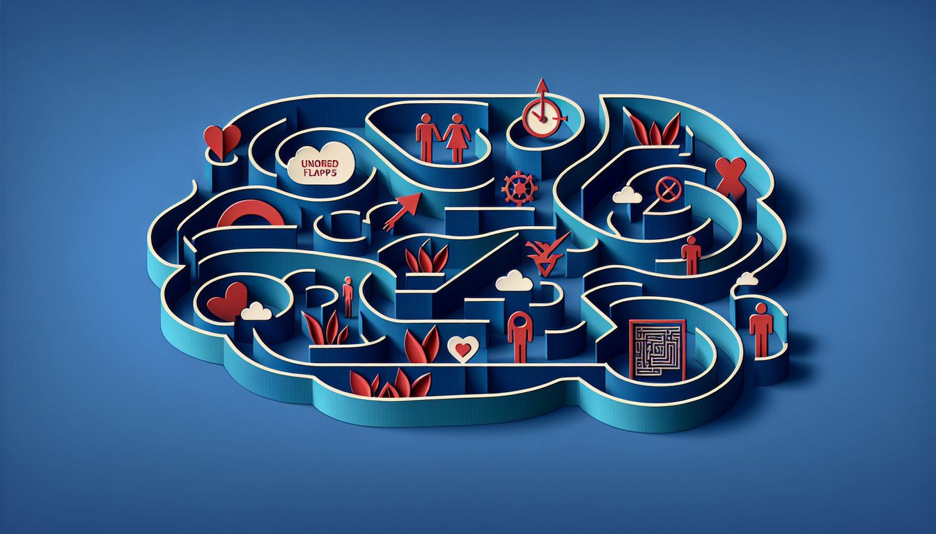 Paper art illustration for a quiz on identifying controlling behavior in a partner on a dark blue background.