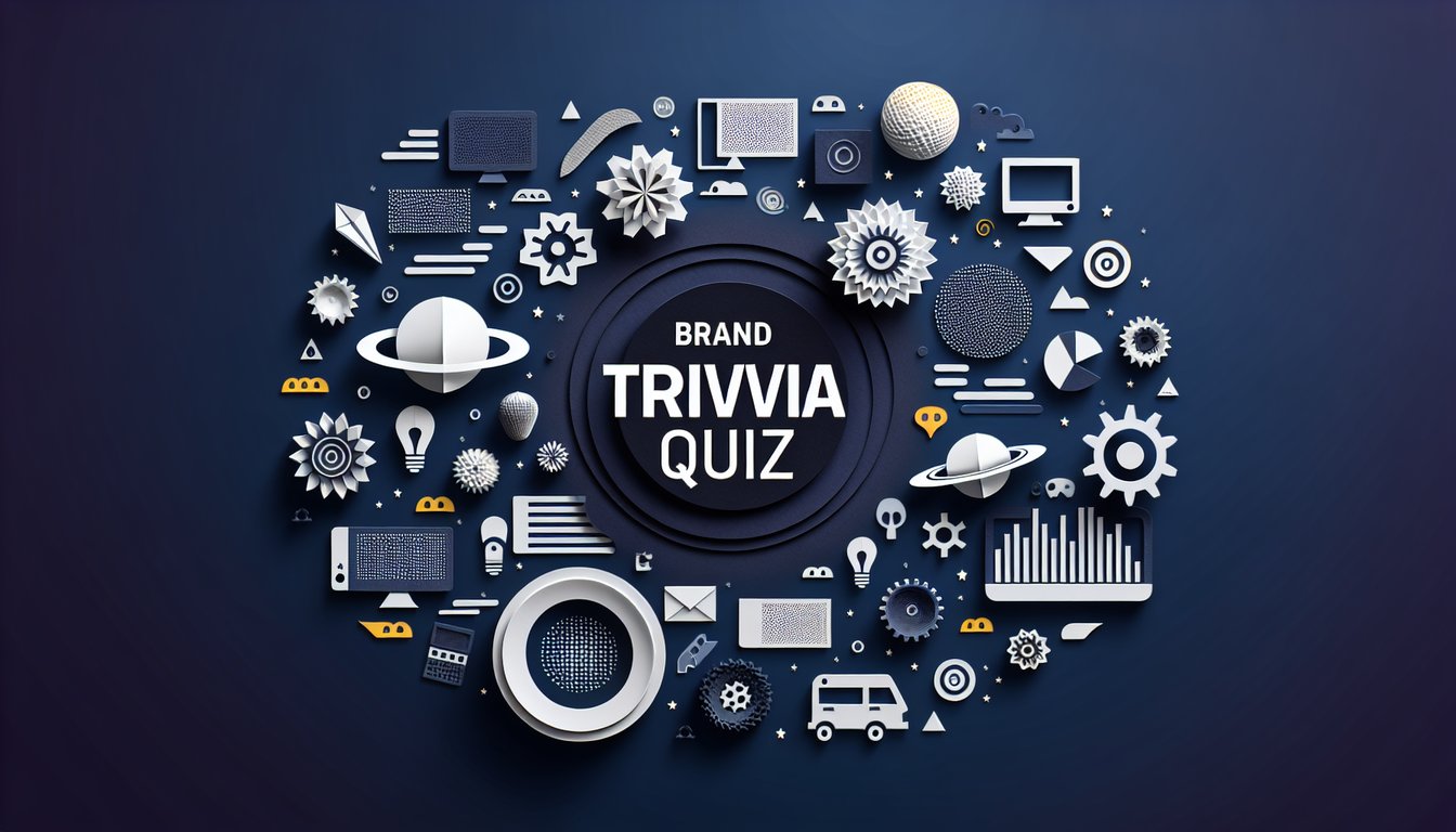 Colorful paper art depicting elements related to a Brand Trivia Quiz.