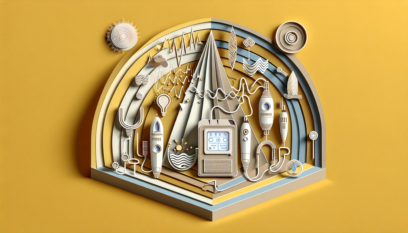 Paper art of salon electrotherapy and light therapy tools on golden yellow background for fundamentals quiz