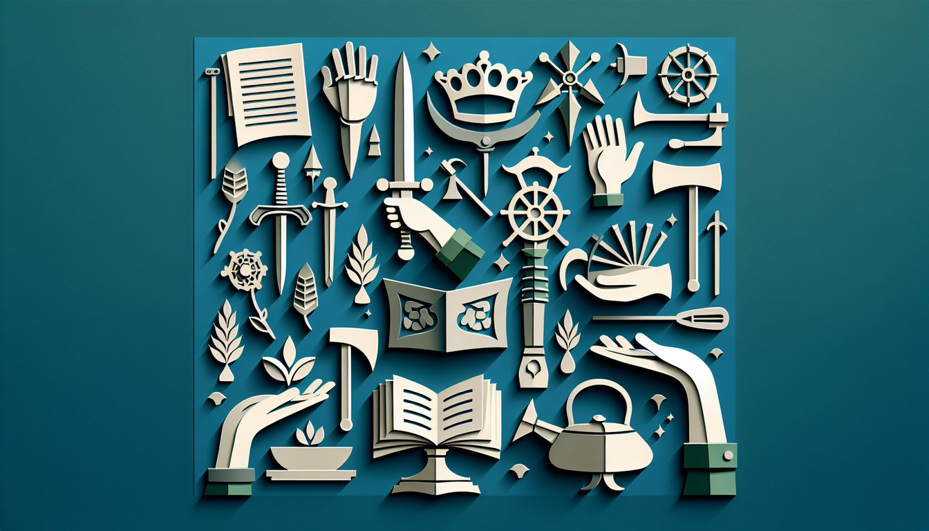 Medieval society role quiz paper art illustration on a teal background