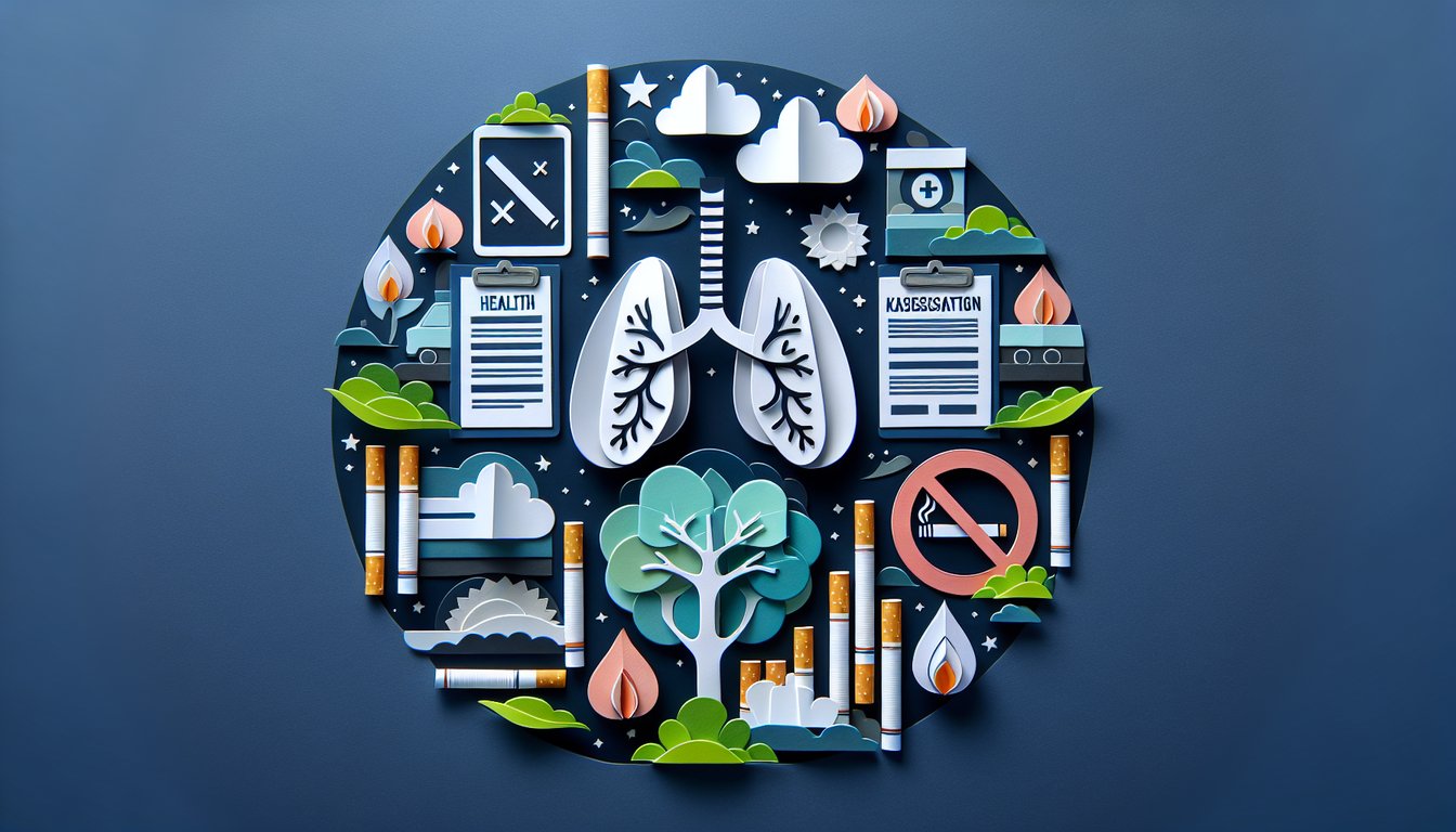 Colorful paper art depicting various elements related to a quiz on smoking cessation knowledge.