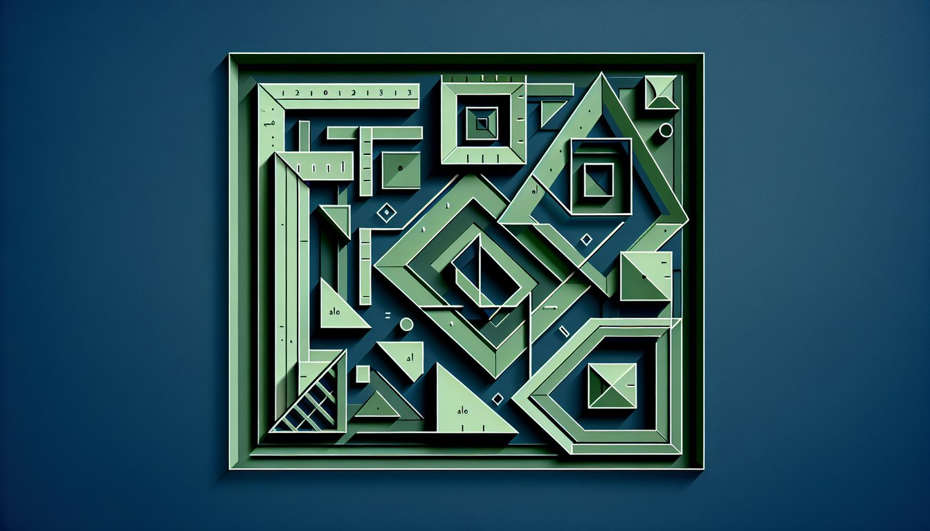 Paper art of parallelogram rectangle square cutouts on dark blue background for area perimeter quiz