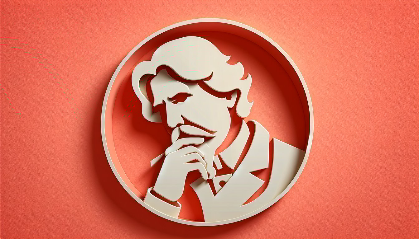 Paper art illustration of book pages quiz text and Moshe the Beadle questions on coral background