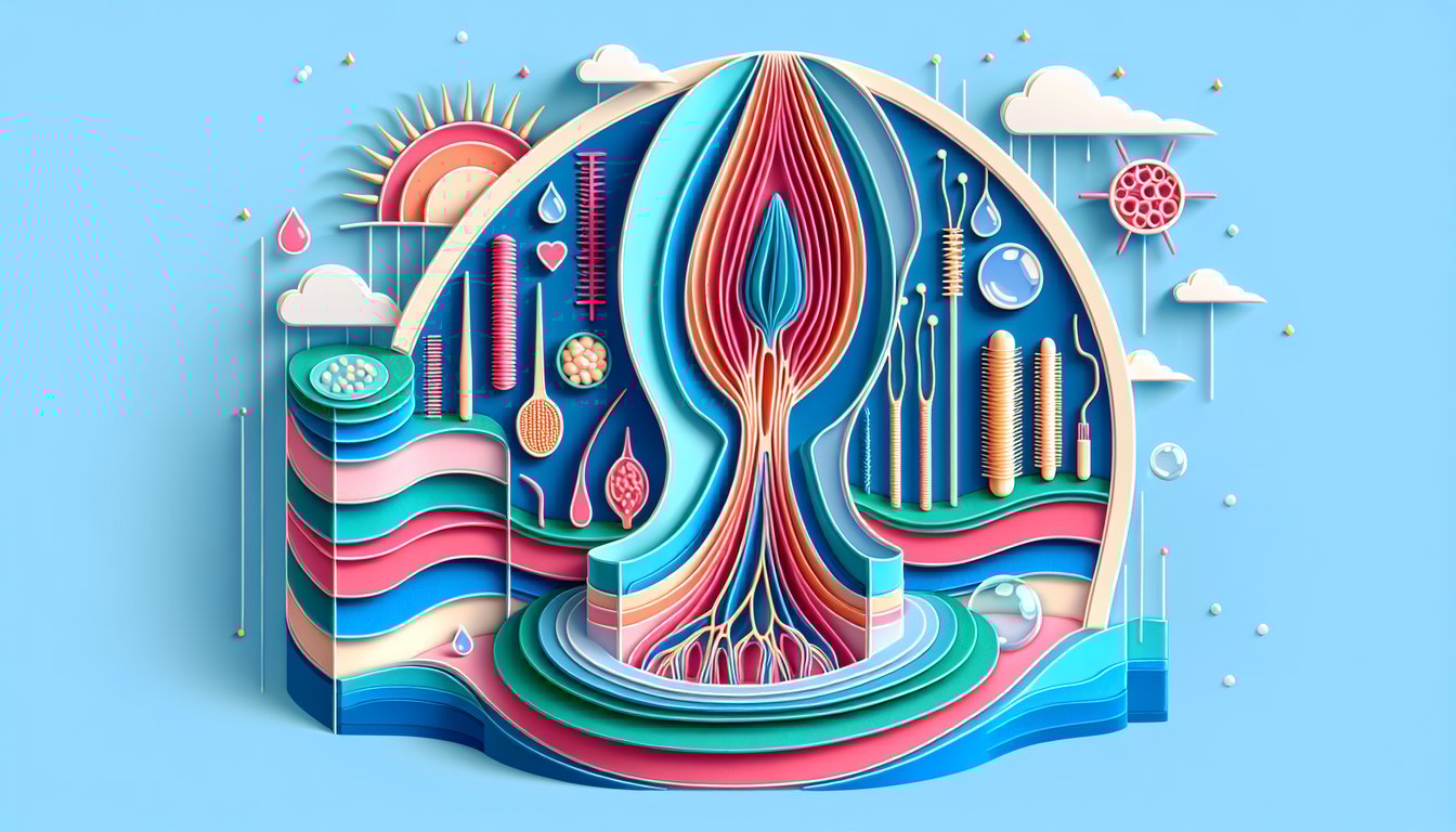 Paper art illustration for Cosmetology Trichology Quiz on sky blue background.