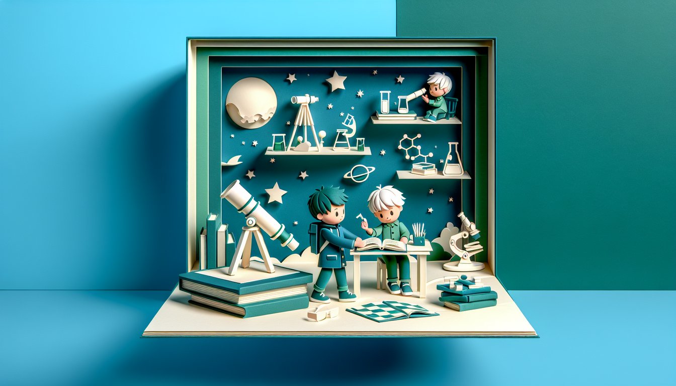 Paper art illustration for Young Sheldon quiz on Sheldons early adventures on a teal background