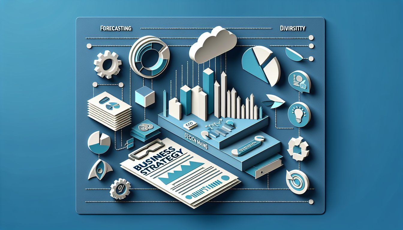 Paper art scene of a CEO with charts puzzle pieces and magnifying glass on dark blue background for business strategy quiz