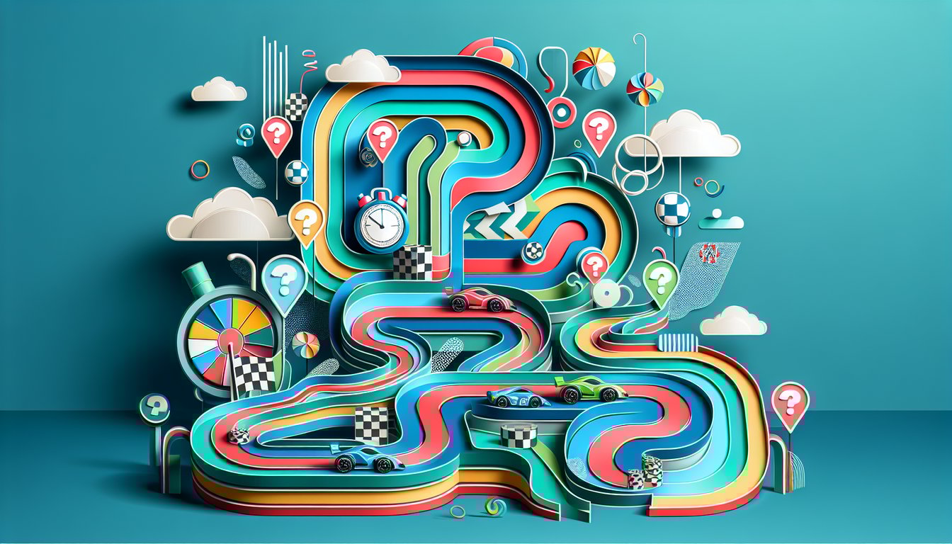paper art illustration of stylized racing cars and speed icon on teal background for Hot Wheels Lets Race character quiz
