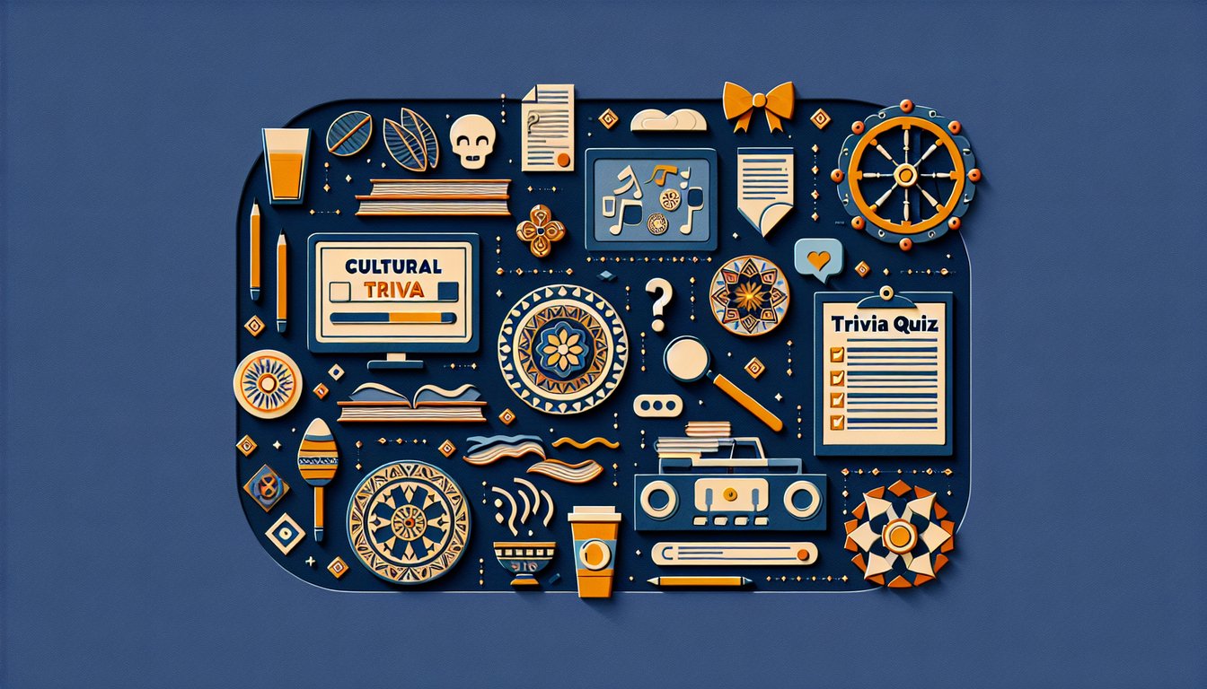 Colorful paper art depicting various cultural symbols for a Cultural Trivia Quiz.