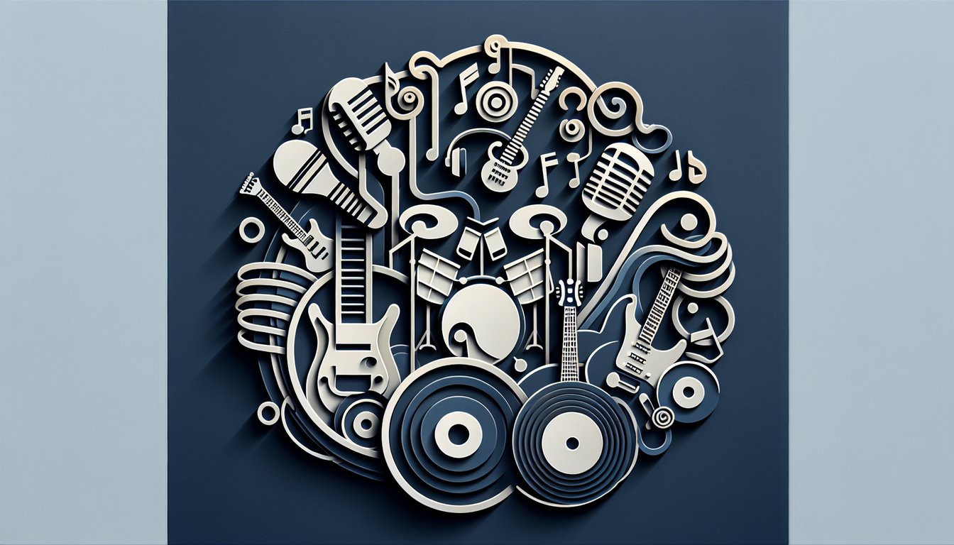 Paper art illustration for MCR trivia quiz on dark blue background