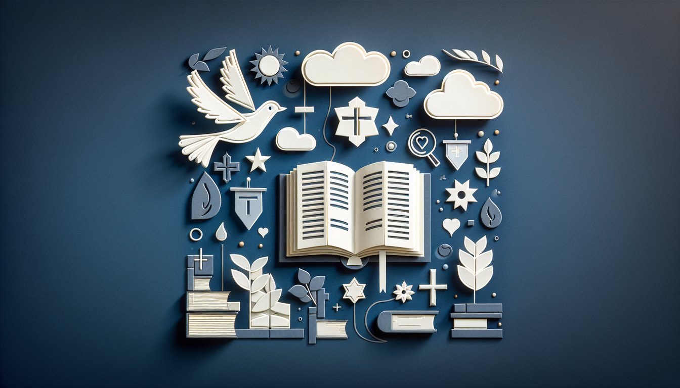 Colorful paper art depicting elements related to Kids Bible Knowledge Quiz