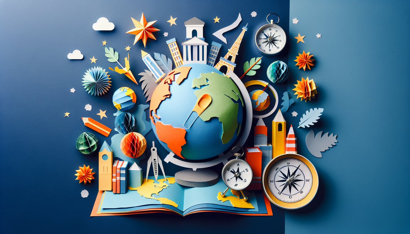 Colorful paper art promoting AP Human Geography vocabulary trivia quiz