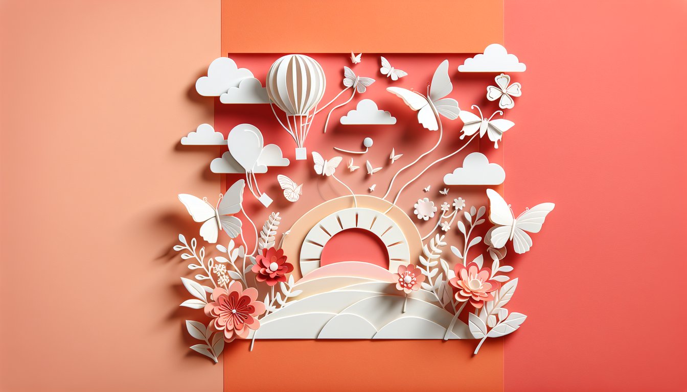 Paper art illustration of heart shapes and torn photos representing moving on with quiz title text on coral background