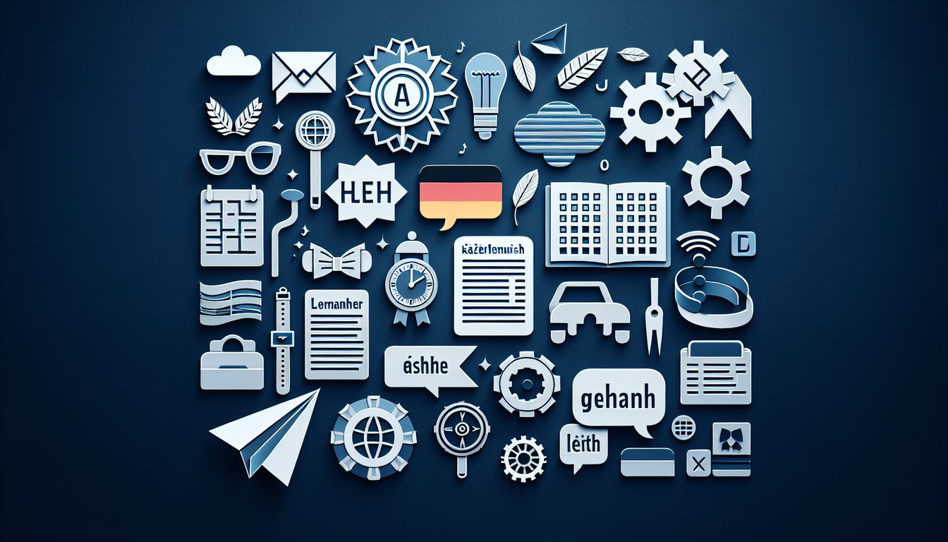 Colorful paper art illustrating a German language vocabulary quiz