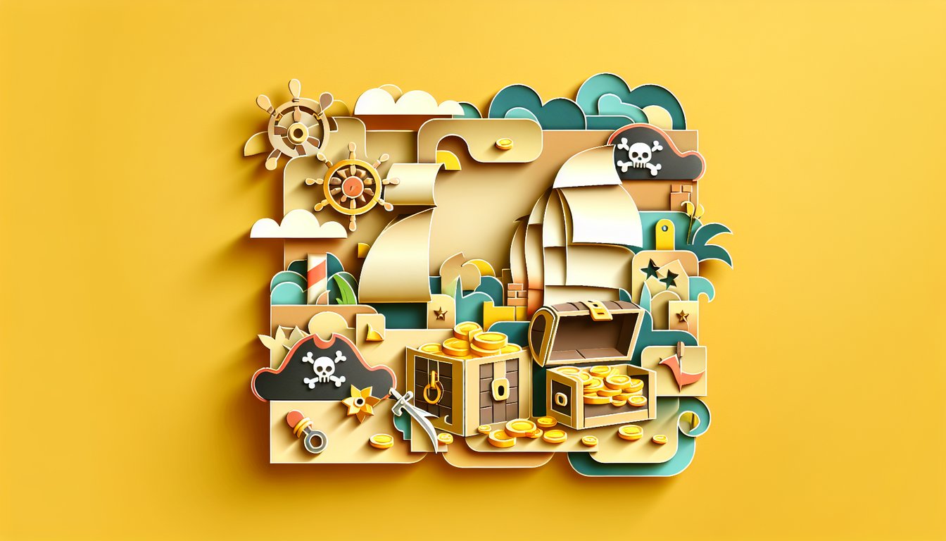 Paper art illustration for One Piece personality quiz with Straw Hat pirates on a golden yellow background