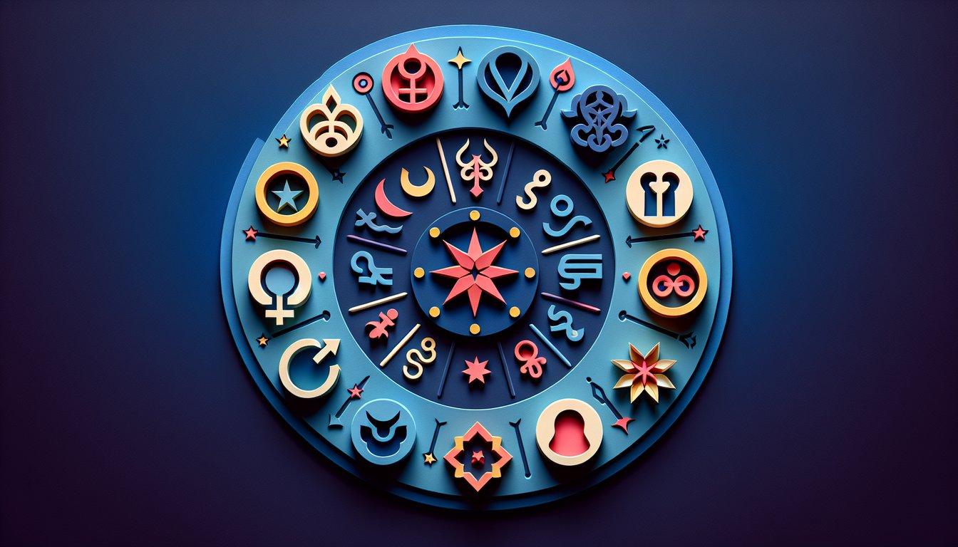 Paper art illustration for charm discovery quiz with 9 seducer types on dark blue background