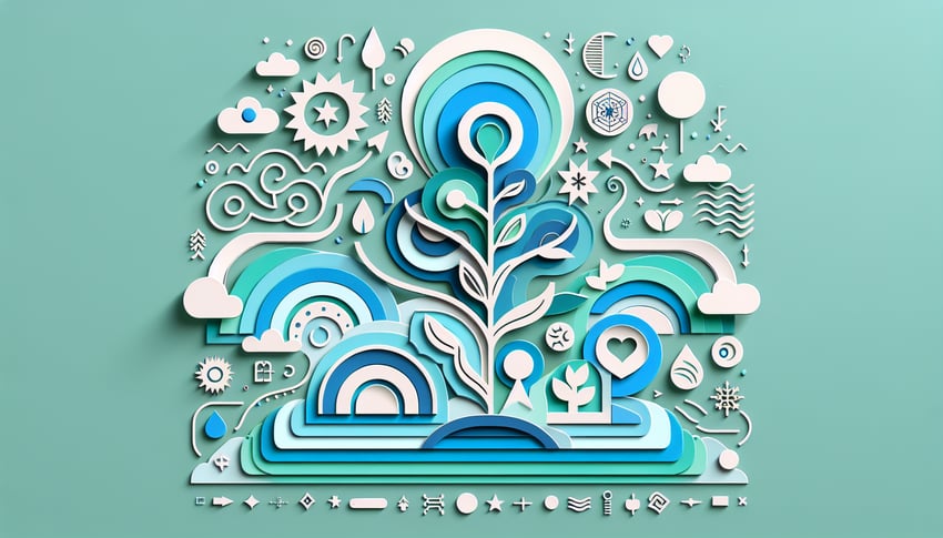 Paper art illustration for a maturity level test on a teal background