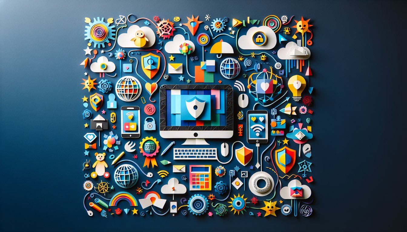 Colorful paper art depicting elements related to Child Online Safety Quiz