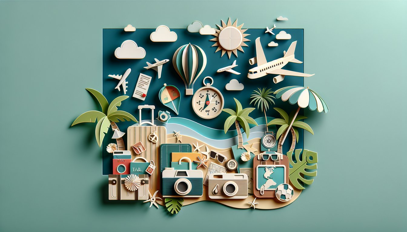 Paper art illustration for travel destination quiz revealing dream vacation spot on teal background