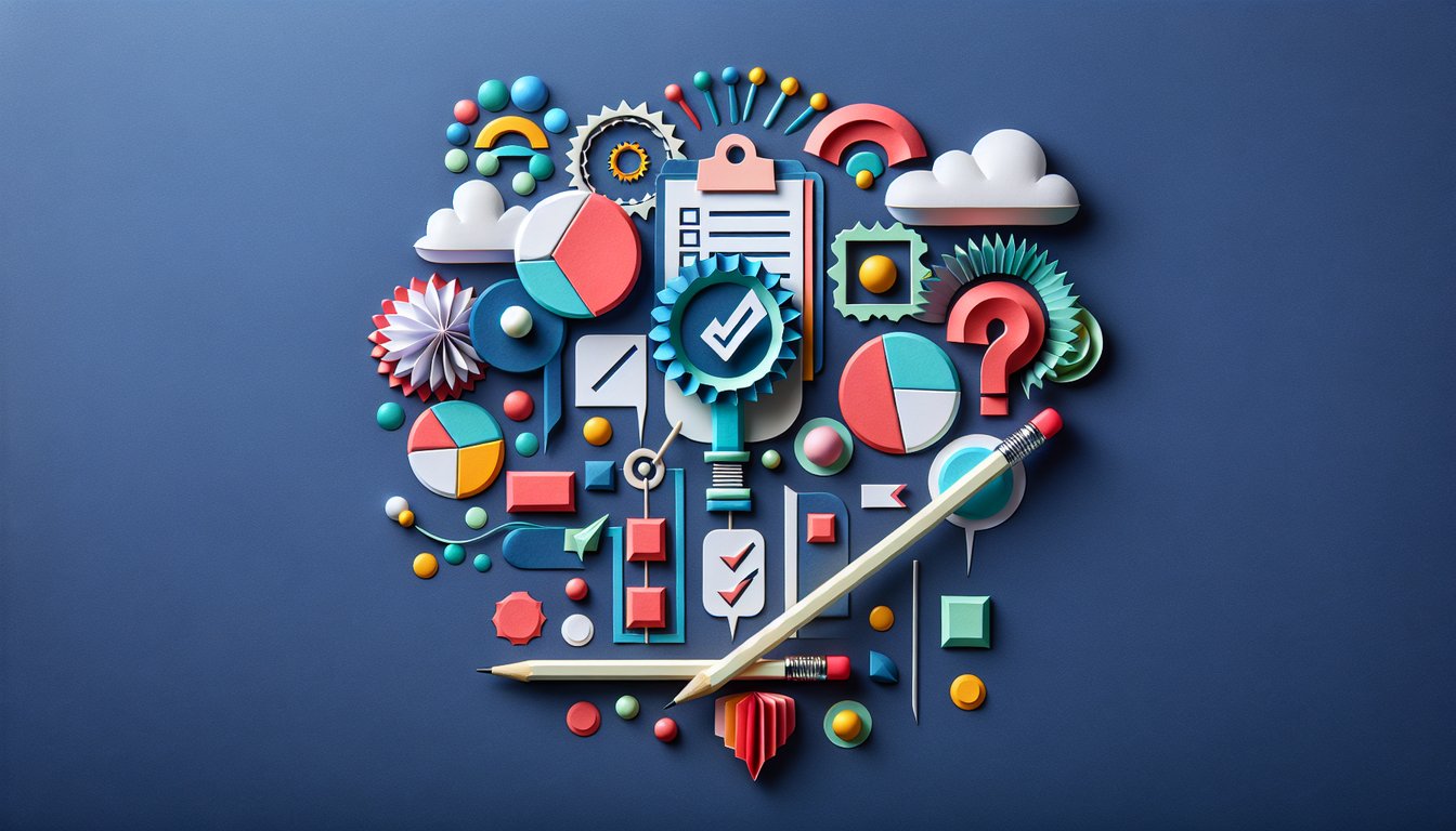 Colorful paper art depicting a Google Ads Knowledge Assessment Quiz theme