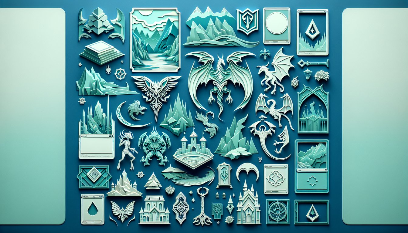 Paper art illustration for Magic the Gathering deck quiz on teal background