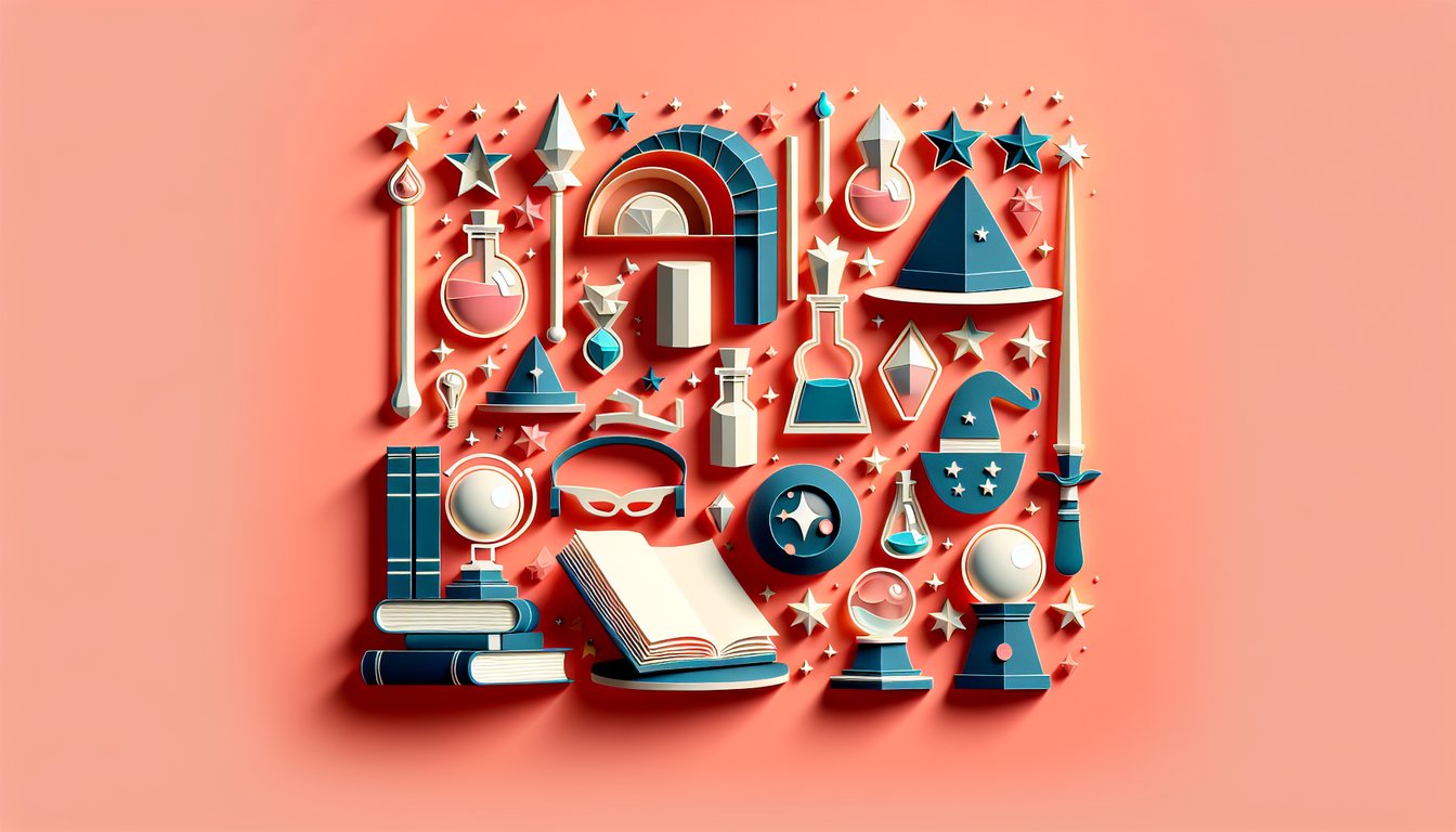 Paper-cut illustration of mystical academy characters on coral background hints at a magical persona quiz