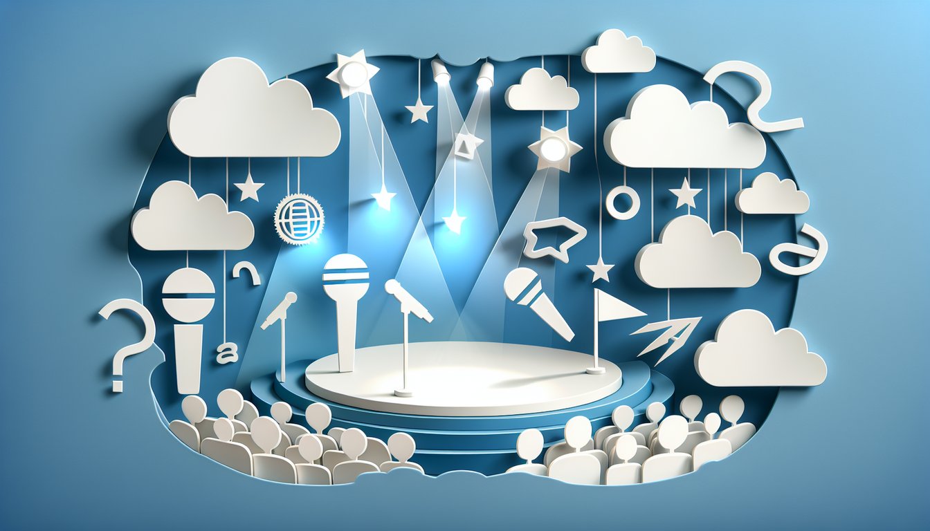 Paper art illustration for Effective Speaking Quiz on sky blue background