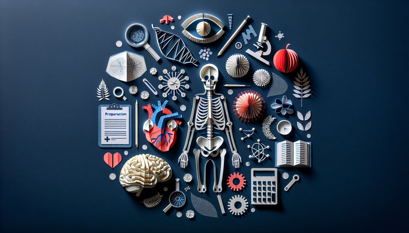 Colorful paper art promoting The Easy Anatomy Quiz for high school students.