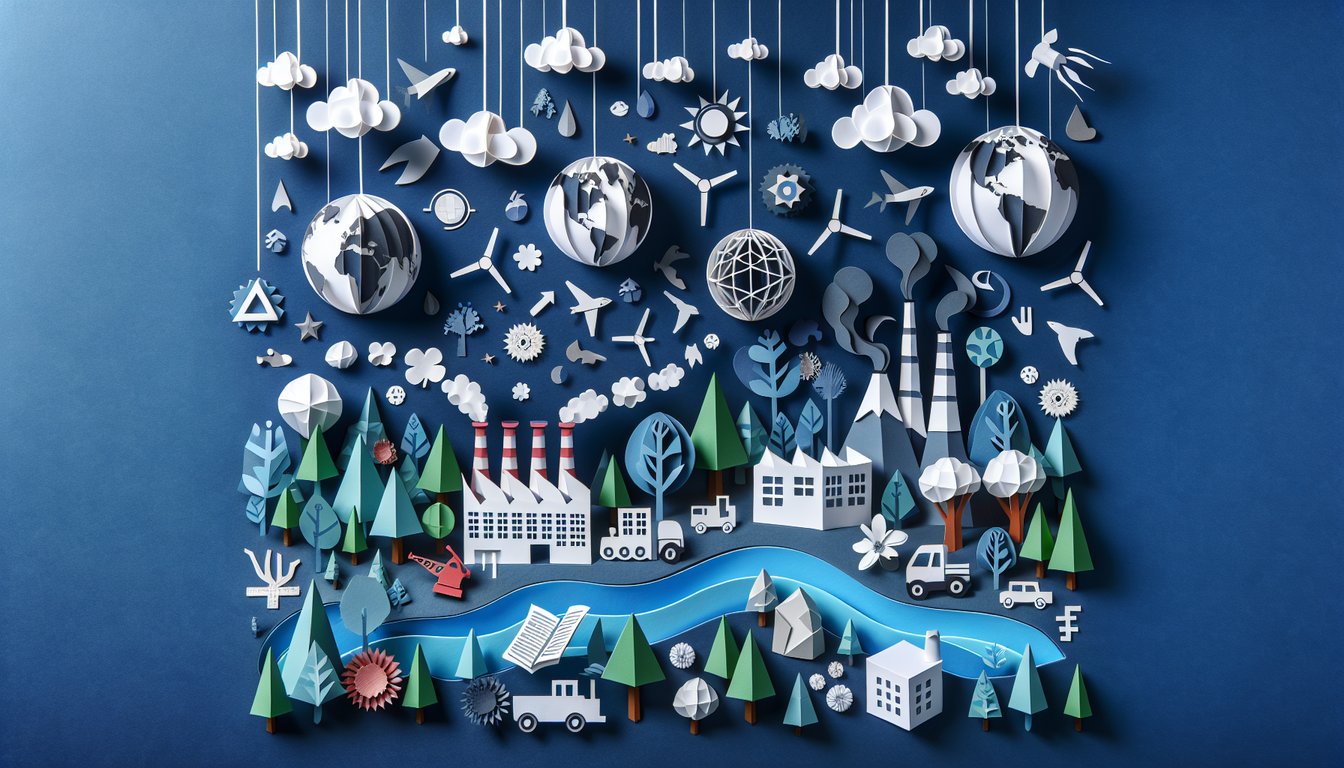 Paper art depicting a trivia quiz on human impact on ecosystems for high school students.