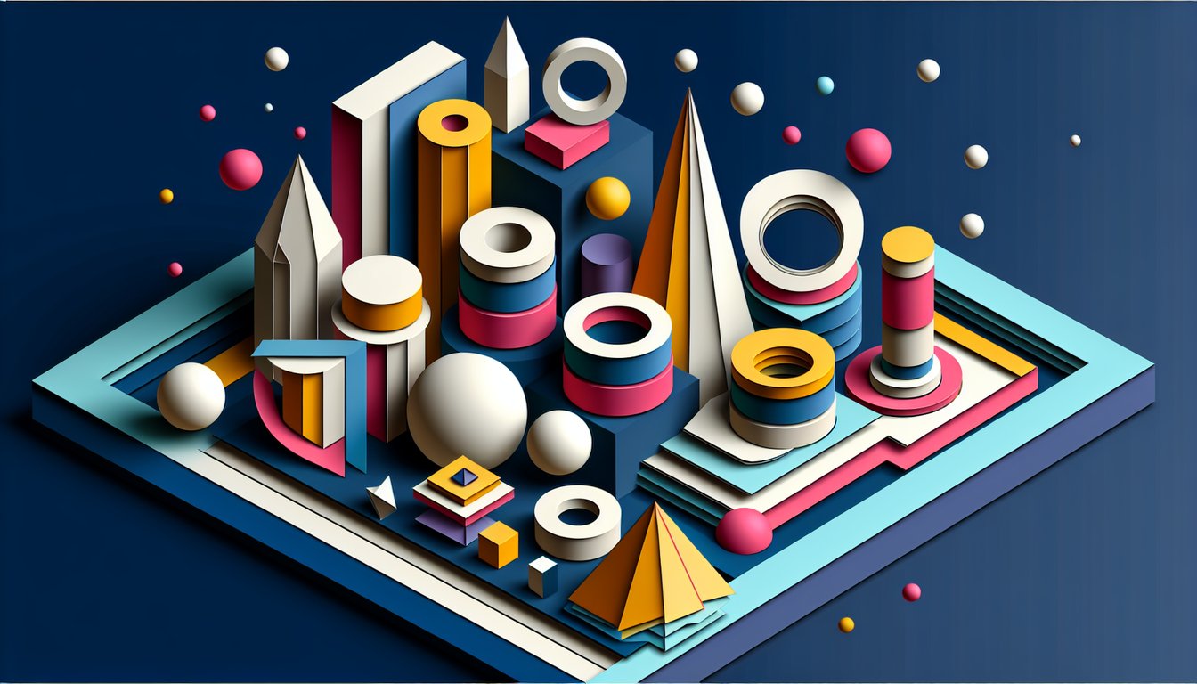 Paper art cylinders cones spheres on dark blue background geometry unit 2B quiz on volume problems