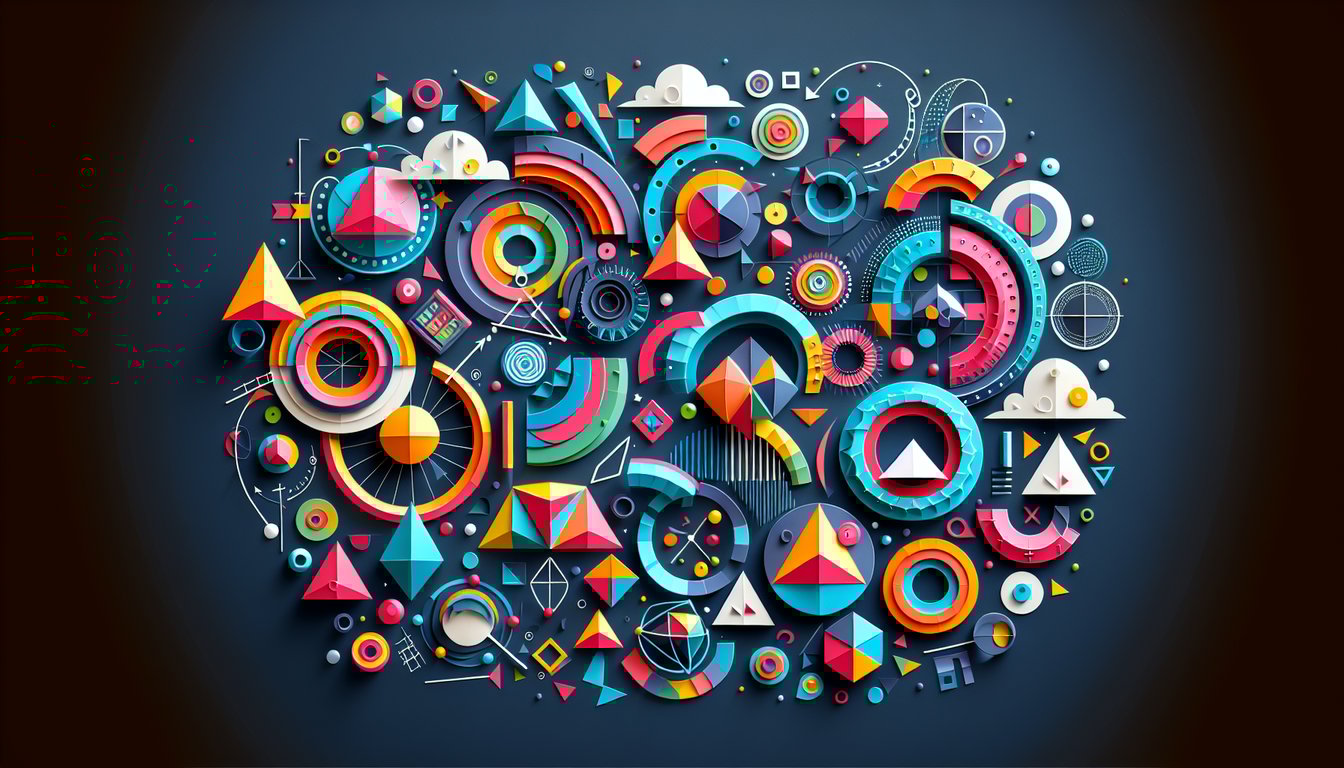 Colorful paper art promoting Unit 8 Geometry Blitz trivia quiz for high school students.