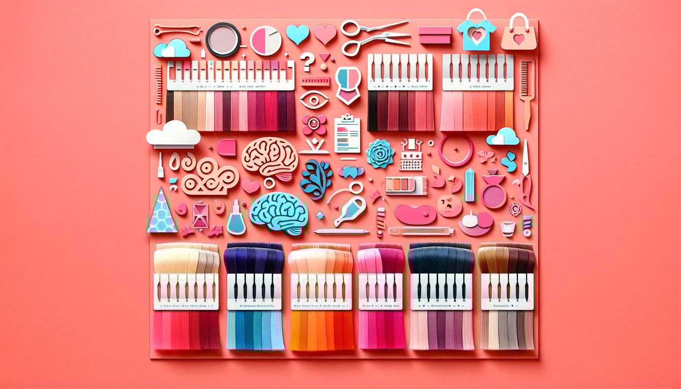 Paper art illustration for a hair dye color quiz on a coral background