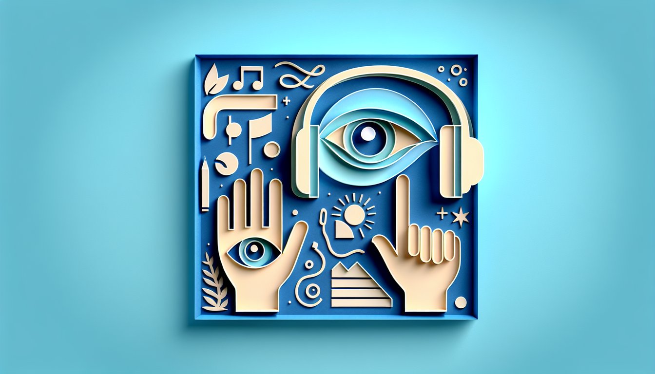 Paper art illustration for learner type quiz on sky blue background