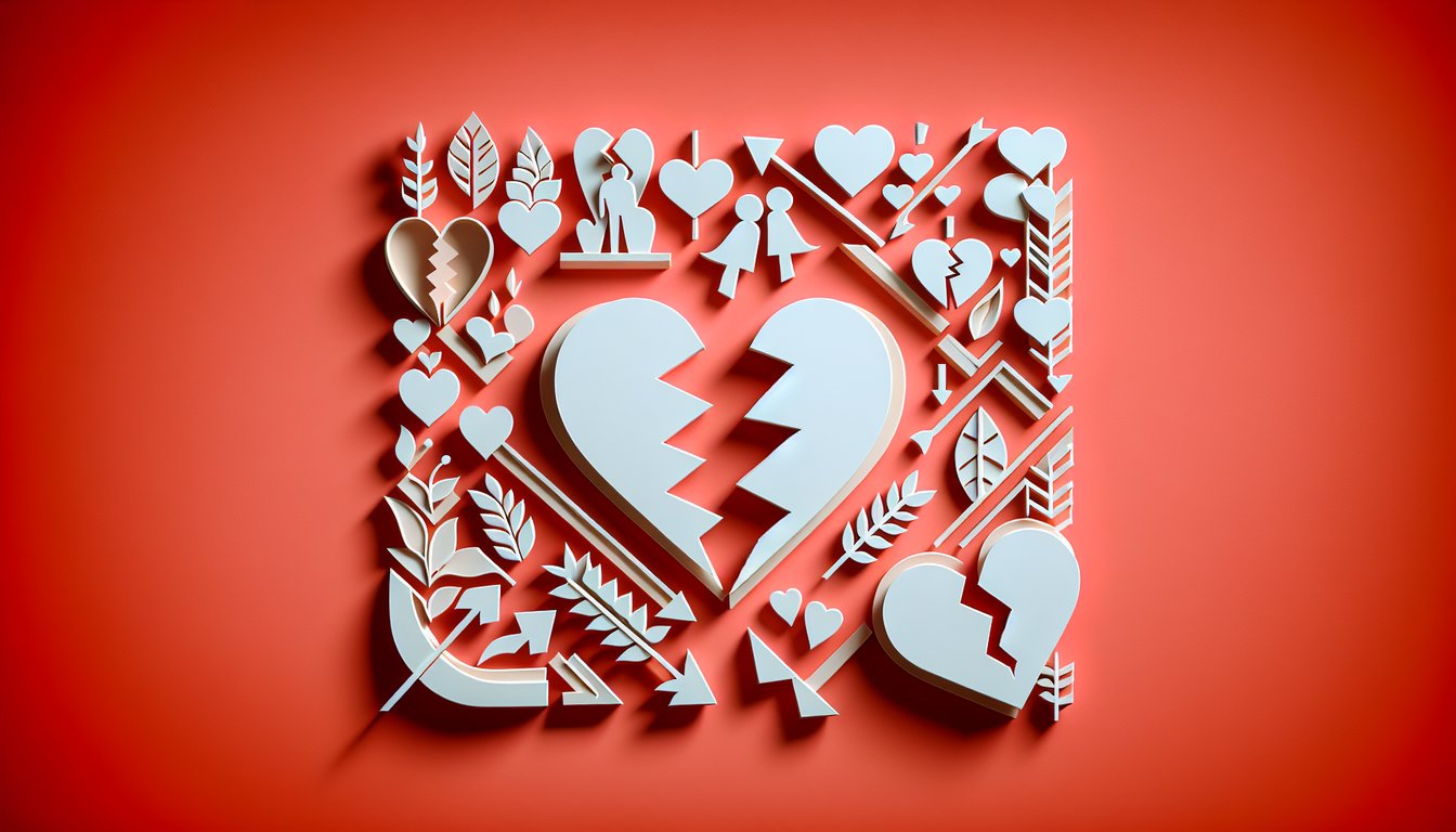 paper art heart split with bandage and scissors coral background quiz to decide break up or fight for love