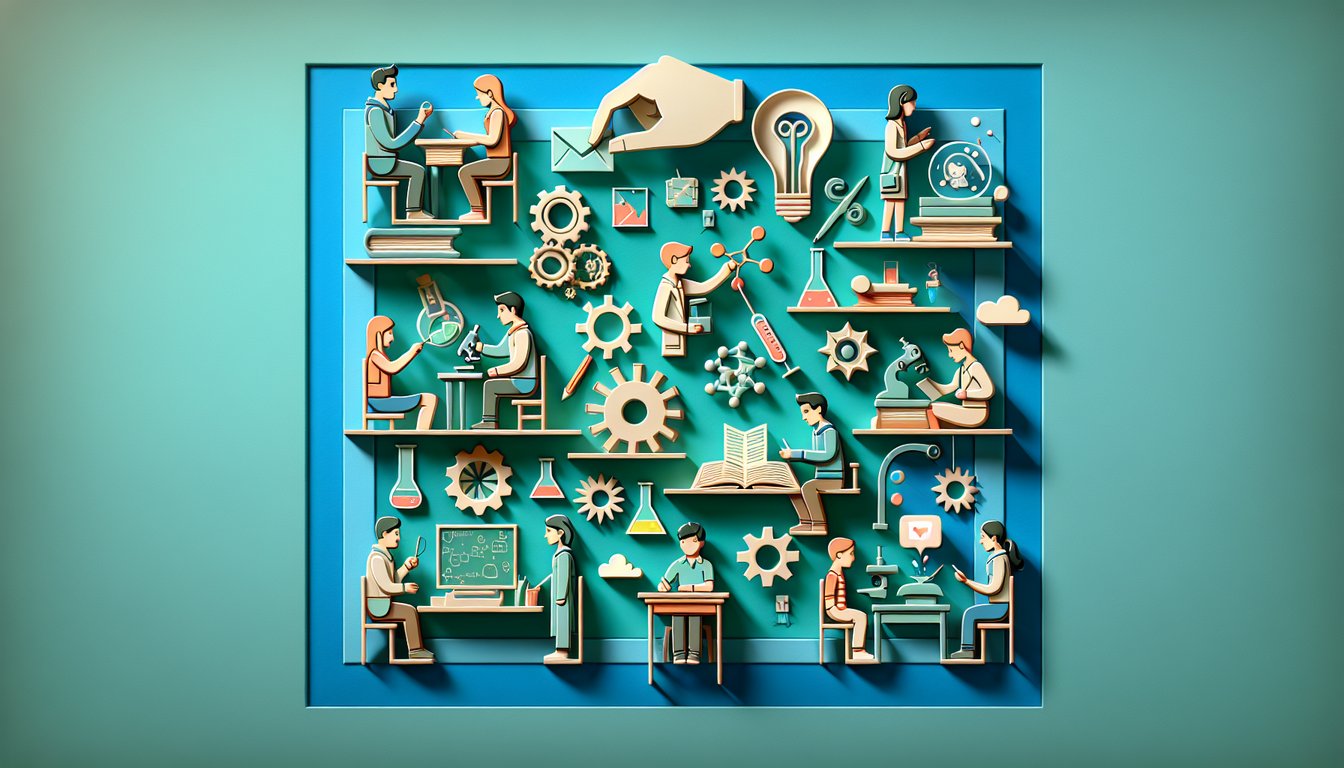 Paper art illustration for psychology quiz on classical and operant conditioning principles on teal background