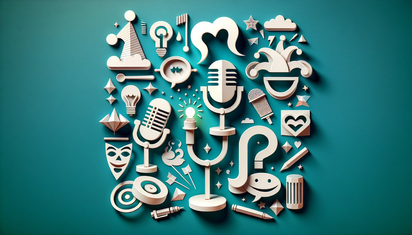 Paper art illustration for comedic style quiz on teal background