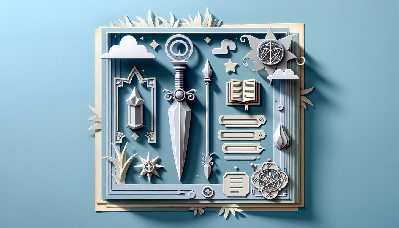 Paper art scene with Buffy Willow Spike cutouts surrounding free personality quiz text on sky blue background