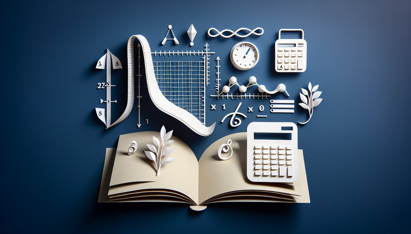 Colorful paper art promoting the Unlock Exponential Mastery math quiz for high school students.