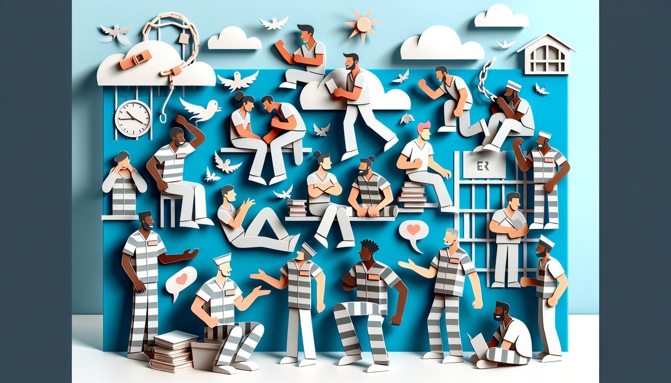 Paper art illustration for personality quiz matching you with an Orange Is The New Black inmate on sky blue background