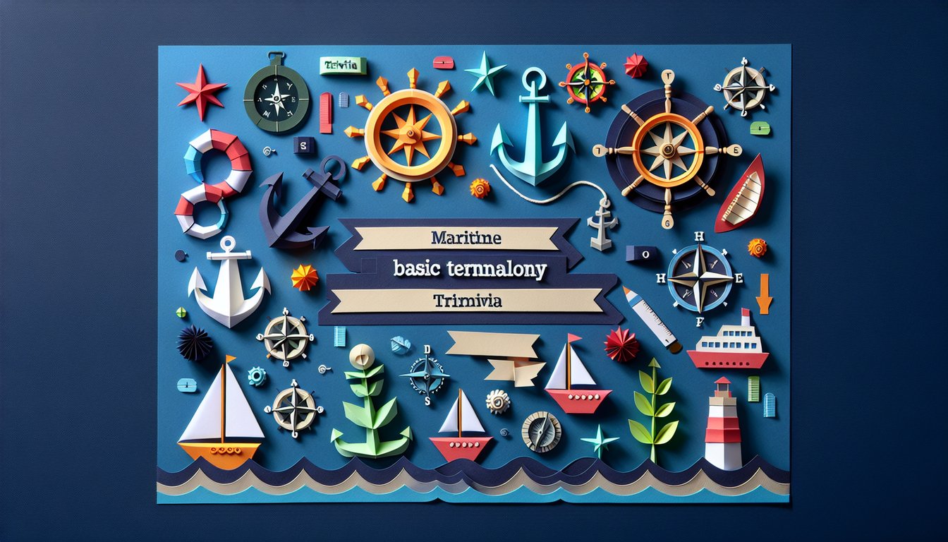 Colorful paper art depicting nautical elements for a Maritime Basic Terminology Quiz.