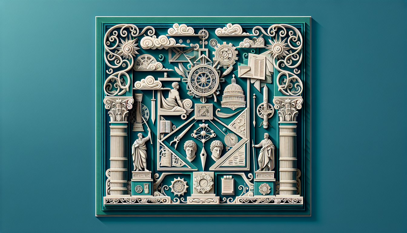 Paper art illustration for Renaissance quiz on teal background