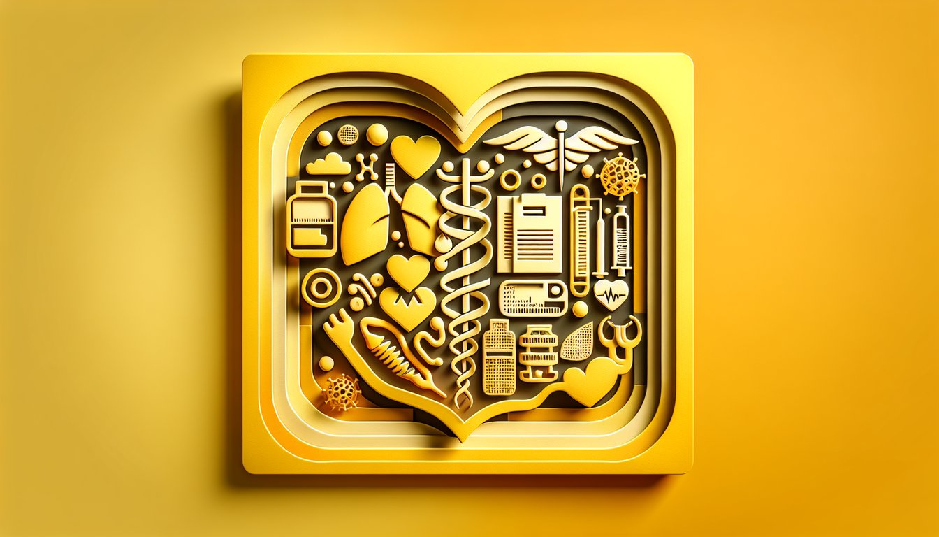 Paper art quiz on medical terminology atelo crypto forms prefixes suffixes stenosis on golden yellow background