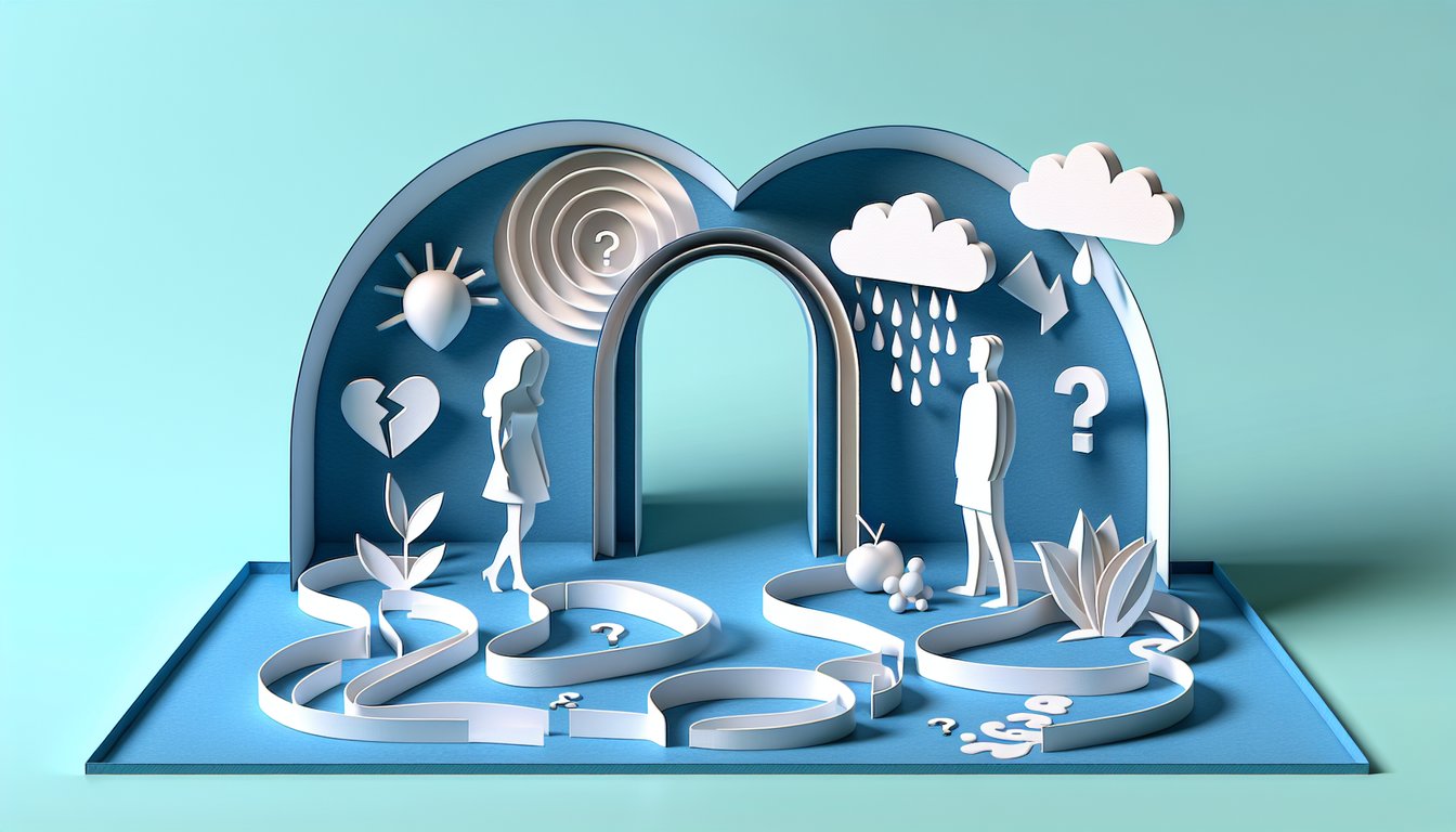 Paper art illustration for boyfriend-related quiz on sky blue background