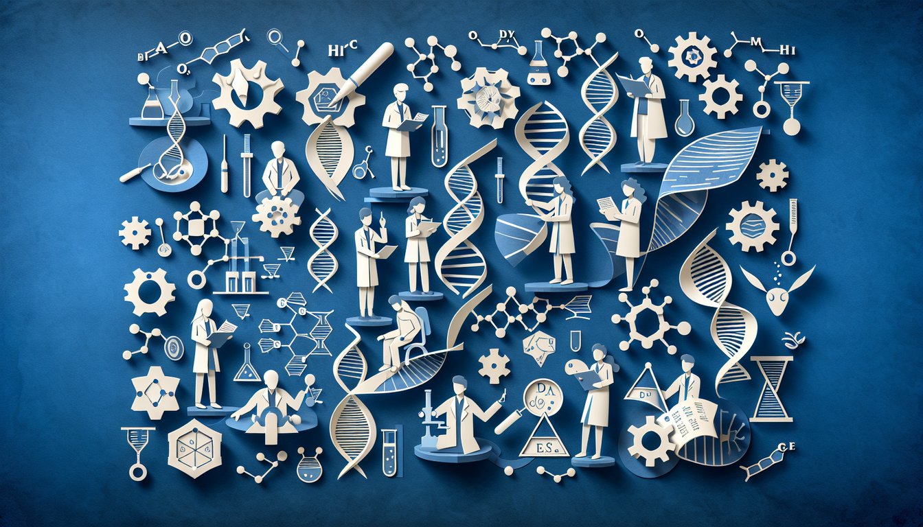 Paper art depicting a trivia quiz on DNA decoding and genetics for high school students.