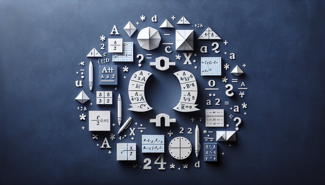 Colorful paper art promoting Algebra Kickstart Quiz for middle and high school students.